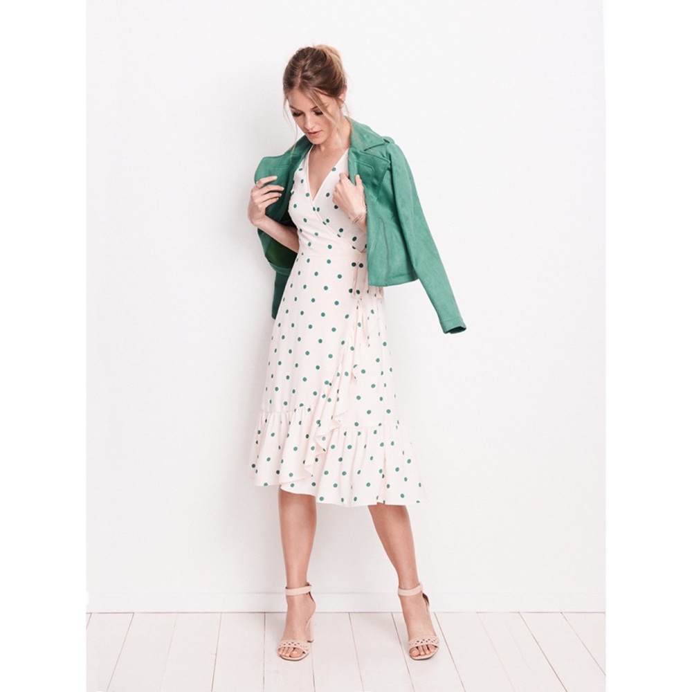 NWOT Lauren Conrad Puff Sleeve Midi Wrap Dress in Vander Dot